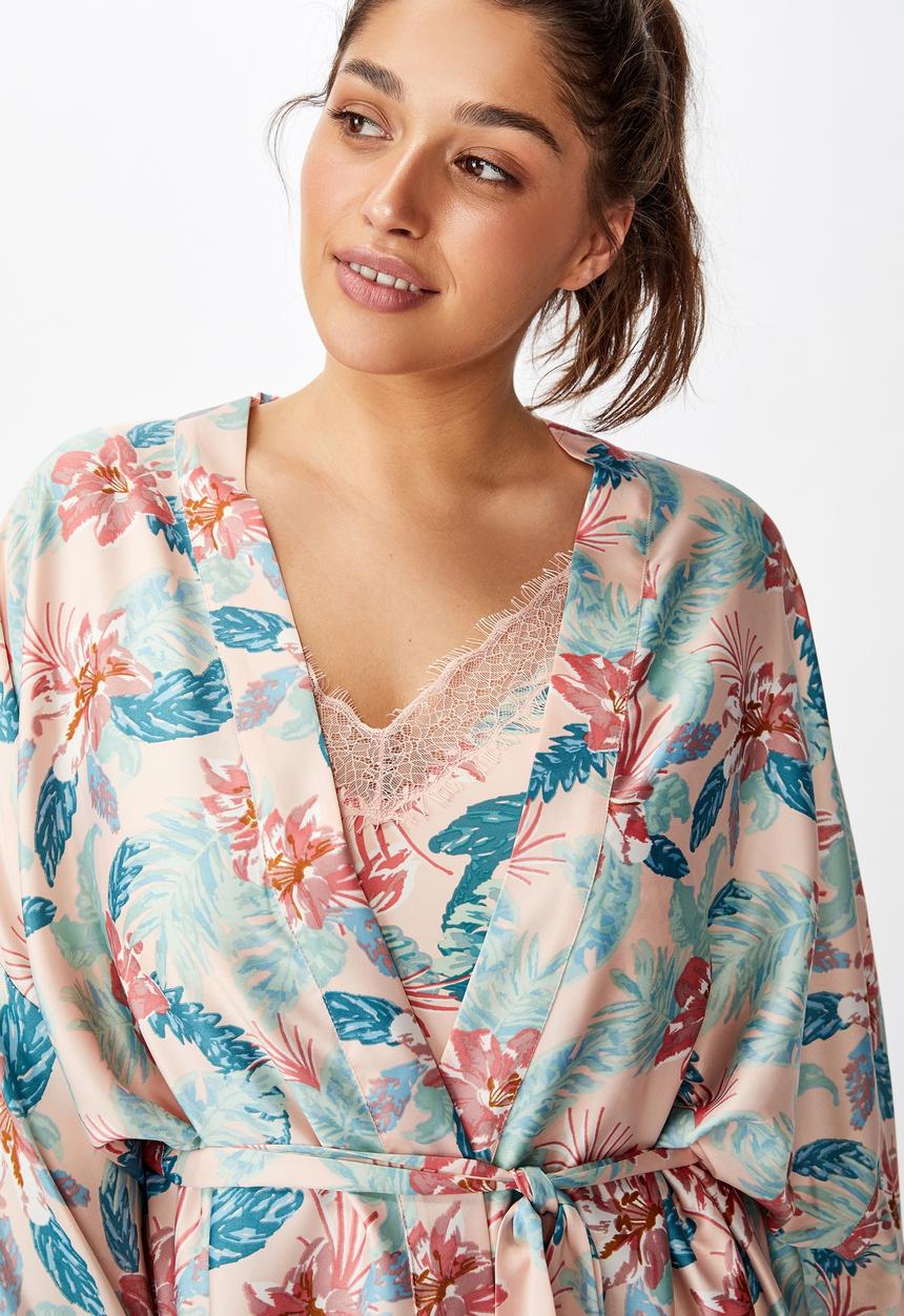 Cotton On - Curve satin kimono gown - multi 