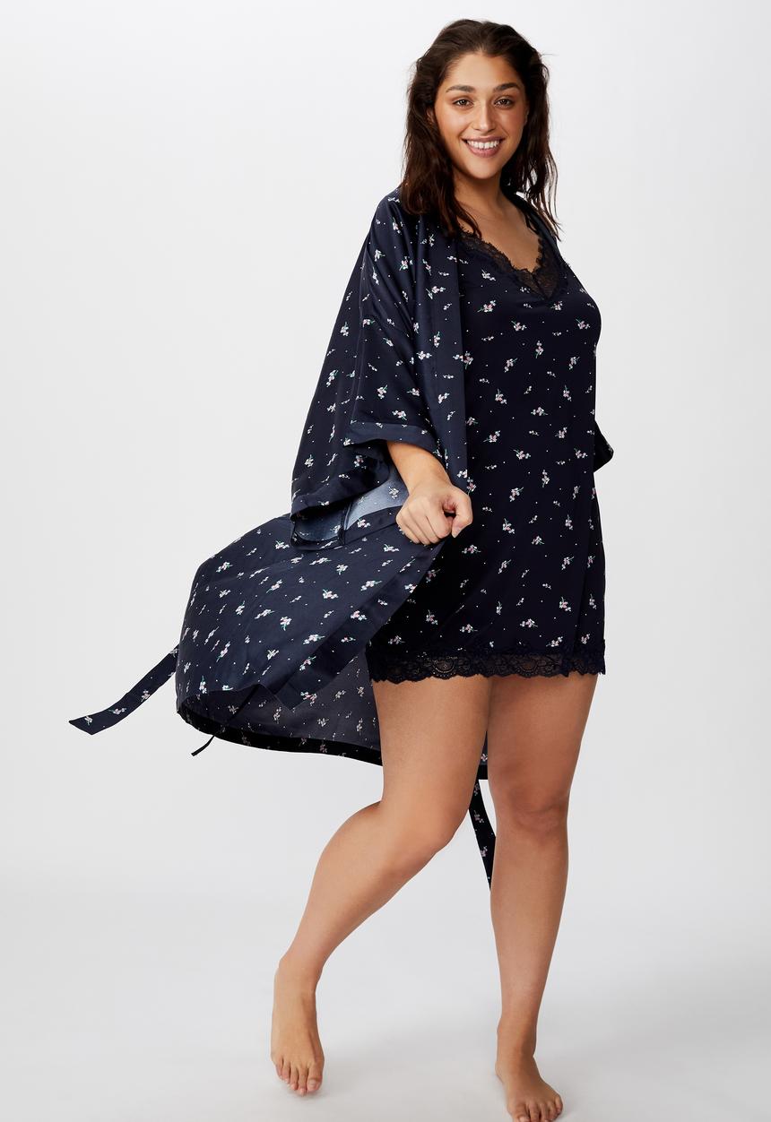 Cotton On - Curve satin kimono gown - multi 