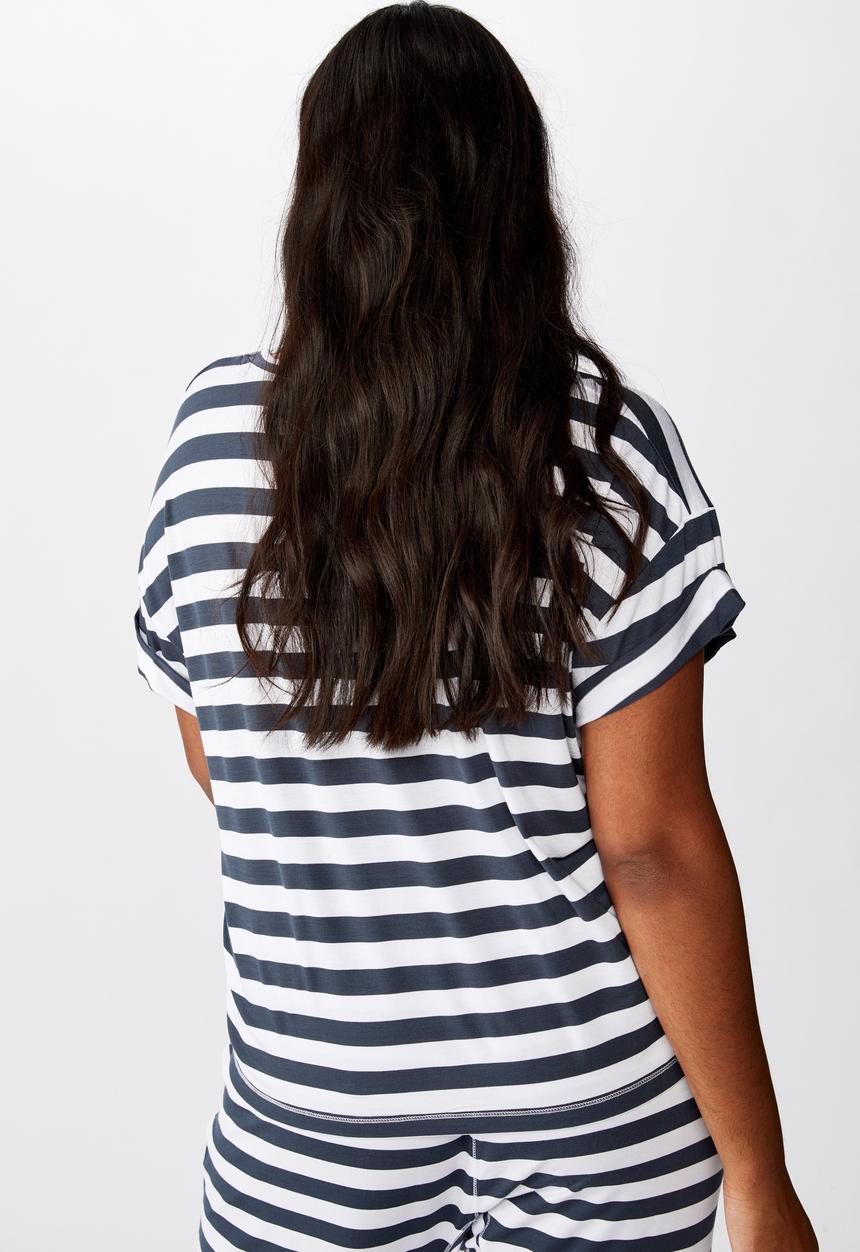 Cotton On - Curve sleep recovery hip grazer T-shirt - navy & white 