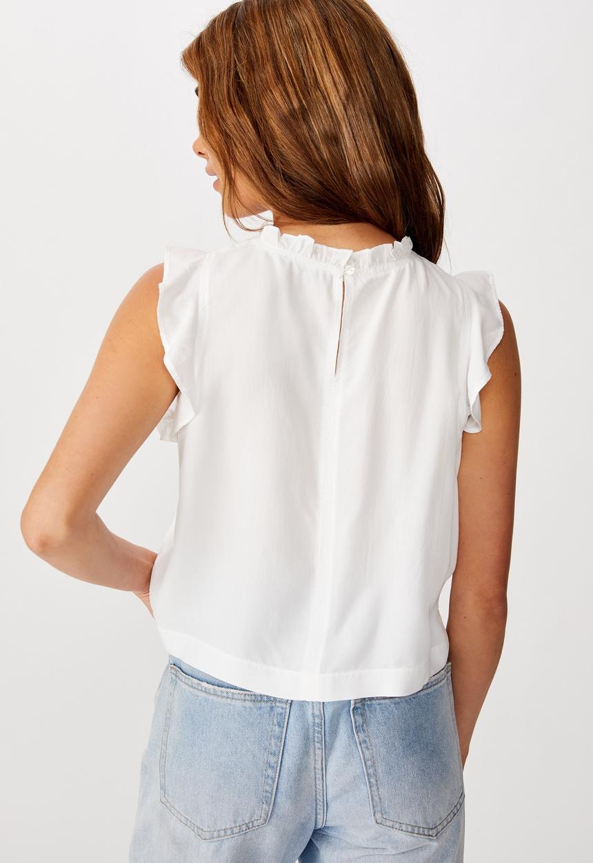 Cotton On - Sunny days sleeveless frill tank - white