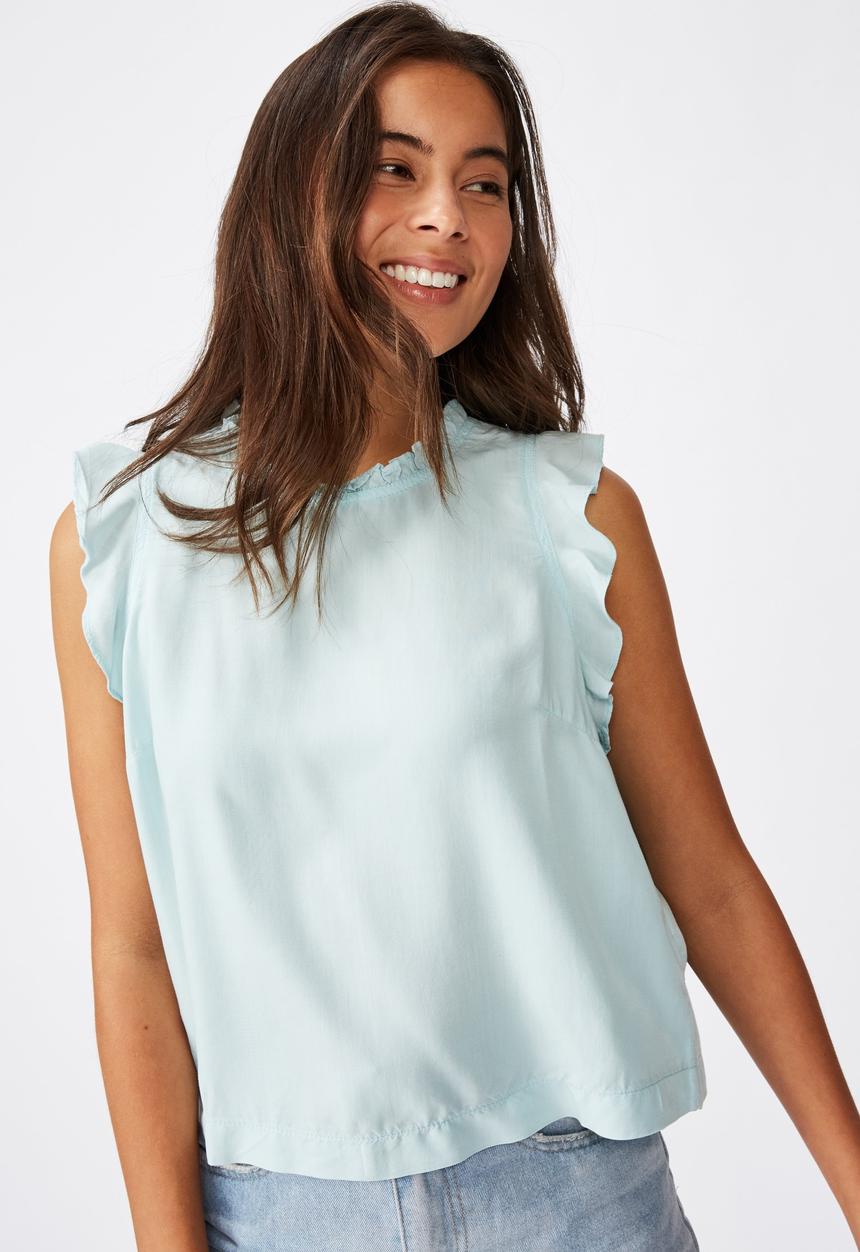 Cotton On - Sunny days sleeveless frill tank - blue