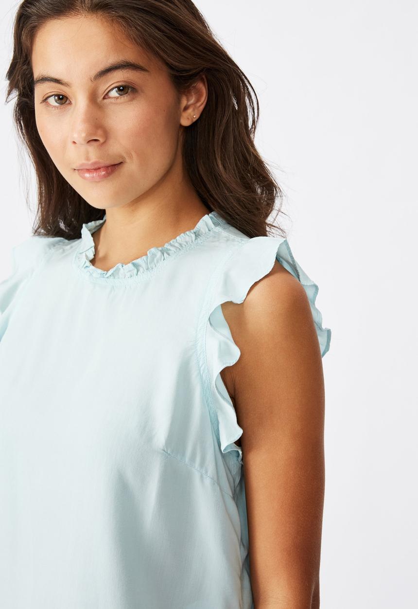 Cotton On - Sunny days sleeveless frill tank - blue