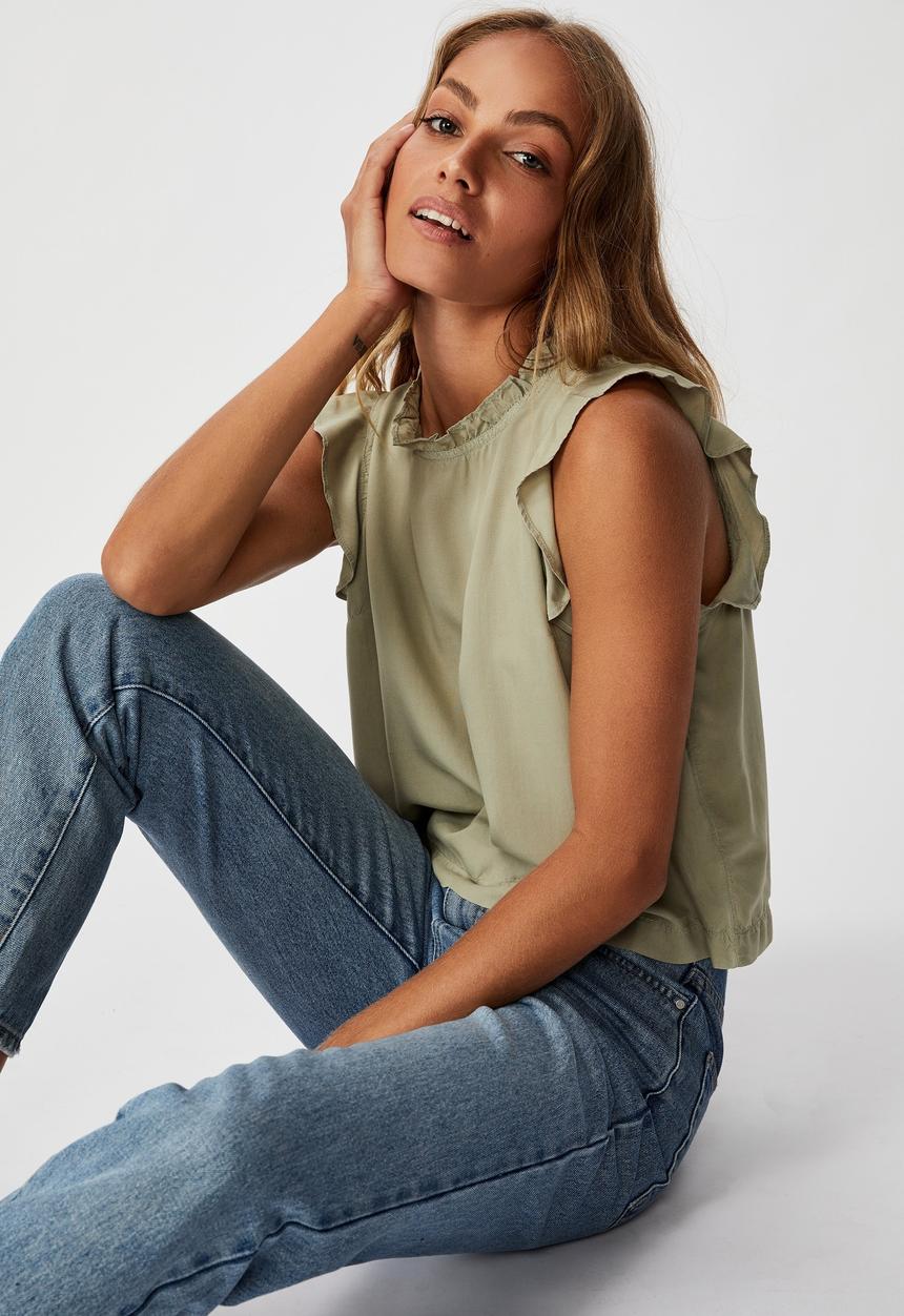 Cotton On - Sunny days sleeveless frill tank - green