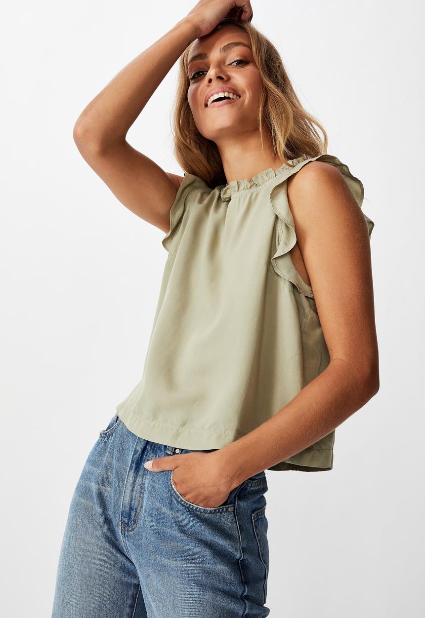 Cotton On - Sunny days sleeveless frill tank - green