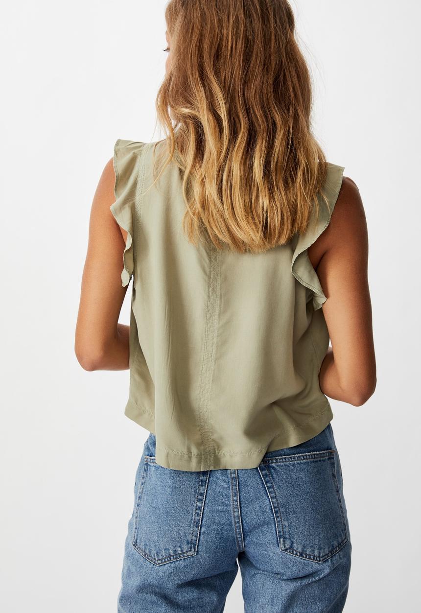 Cotton On - Sunny days sleeveless frill tank - green