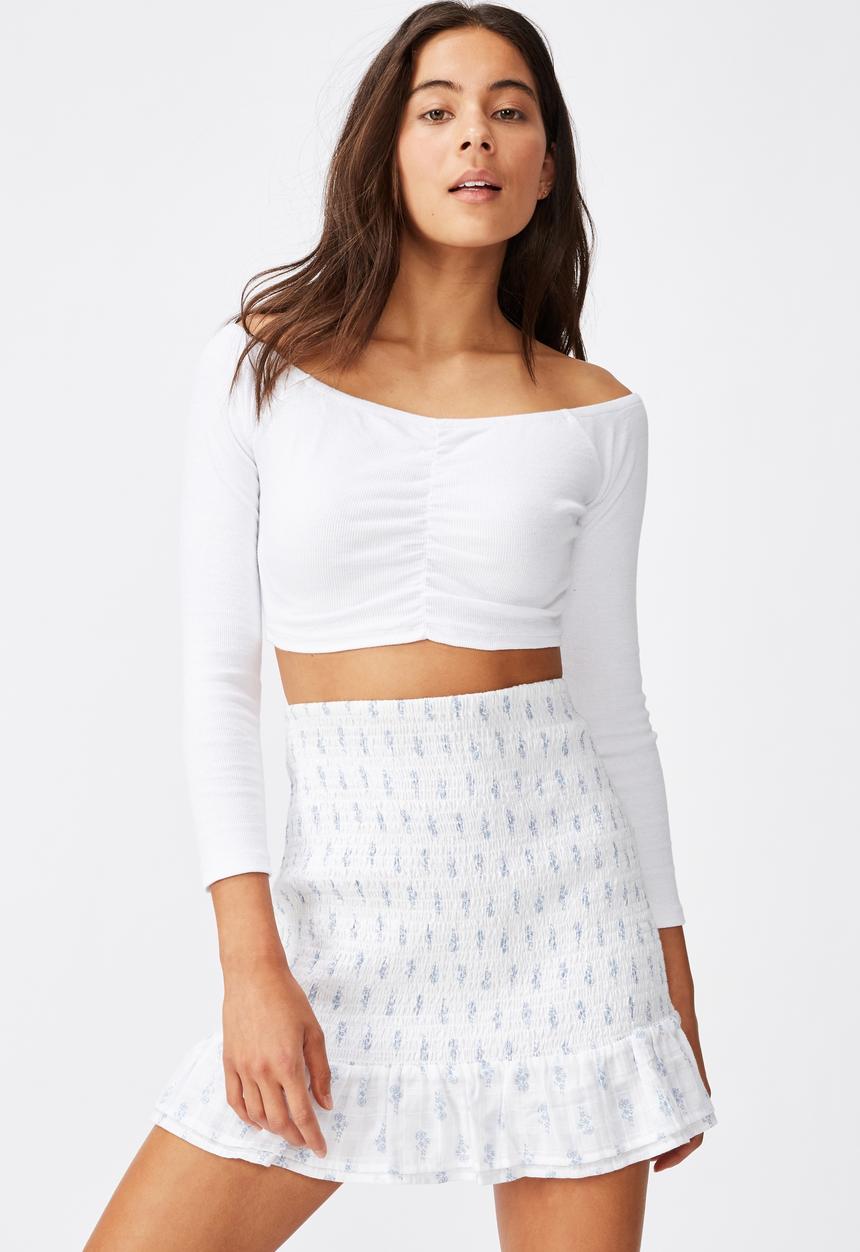 Cotton On - Shirred mini skirt - white & blue