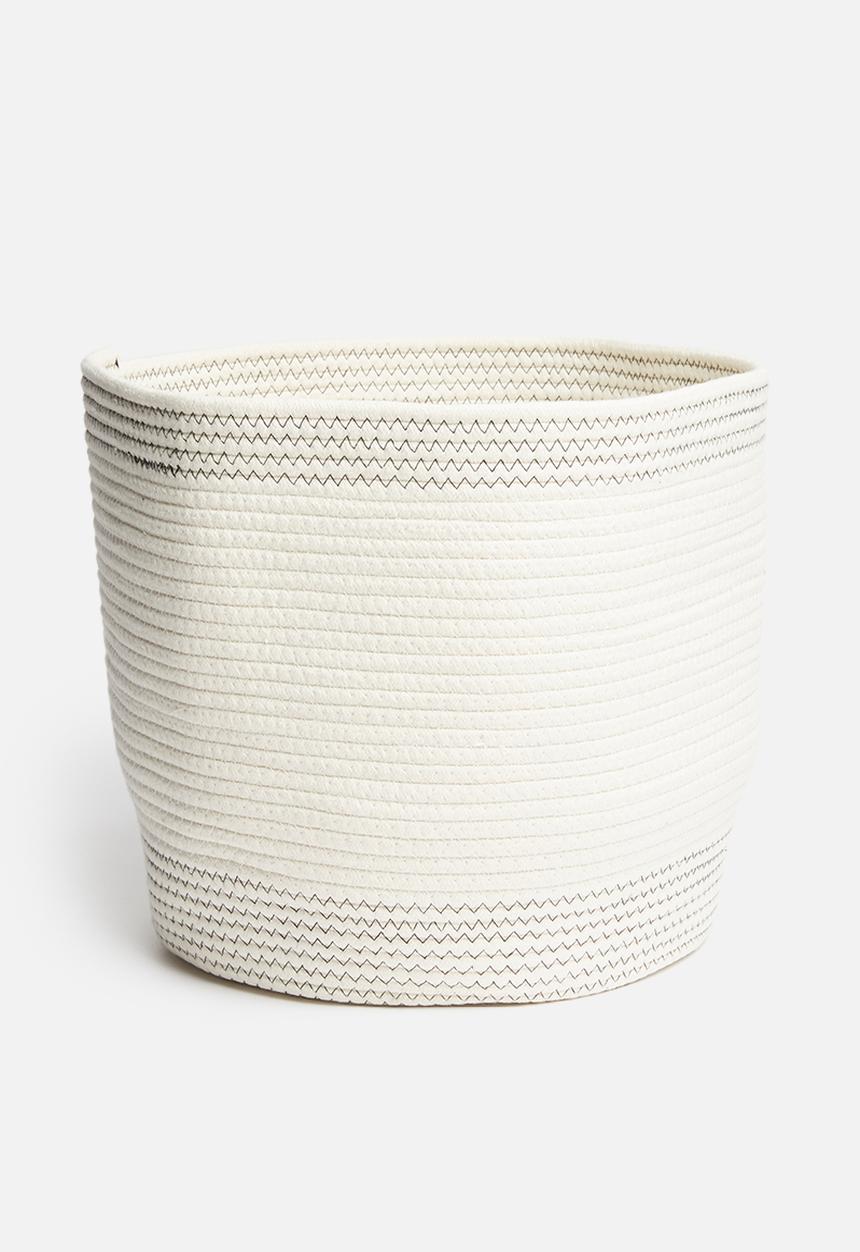 Sixth Floor - Round cotton rope basket - white & grey