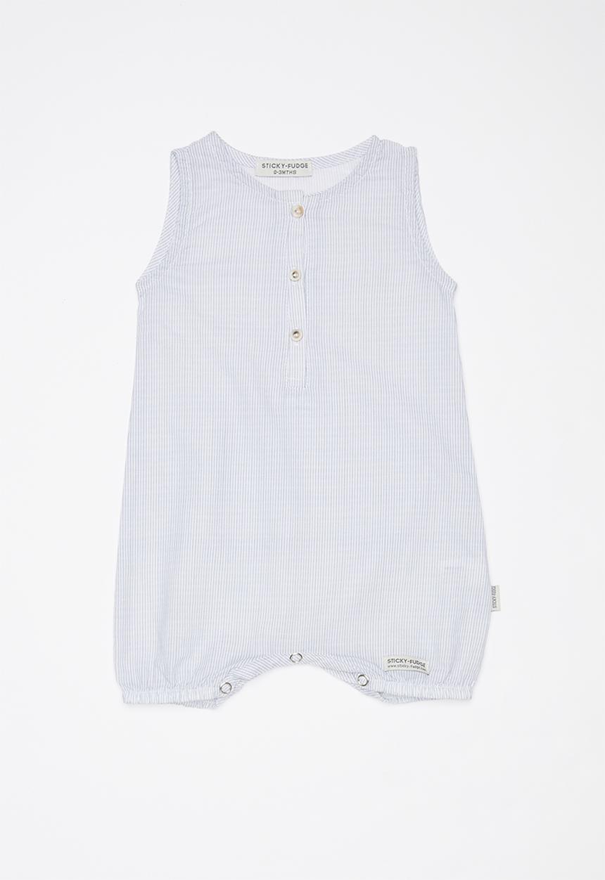 Sticky Fudge - Fine stripe sleeveless romper - blue & white 