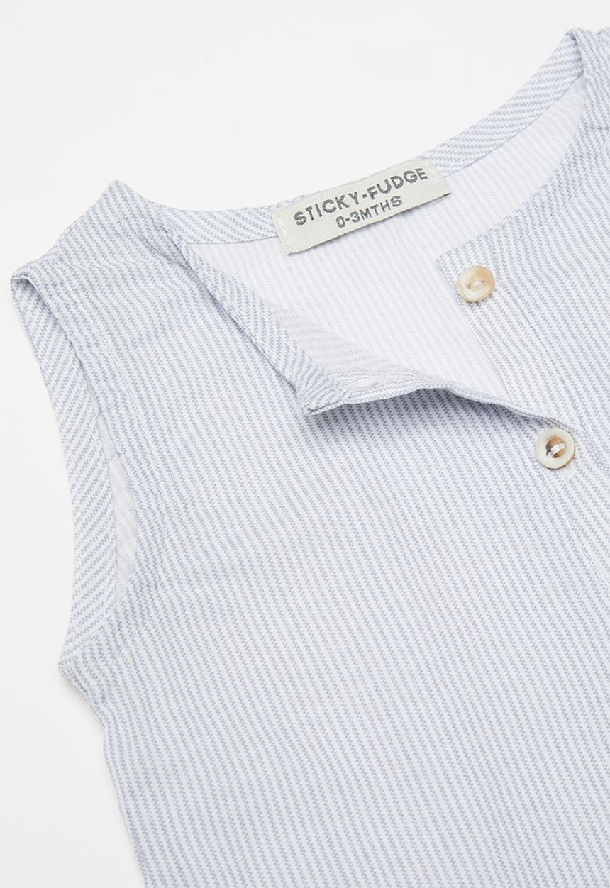 Sticky Fudge - Fine stripe sleeveless romper - blue & white 