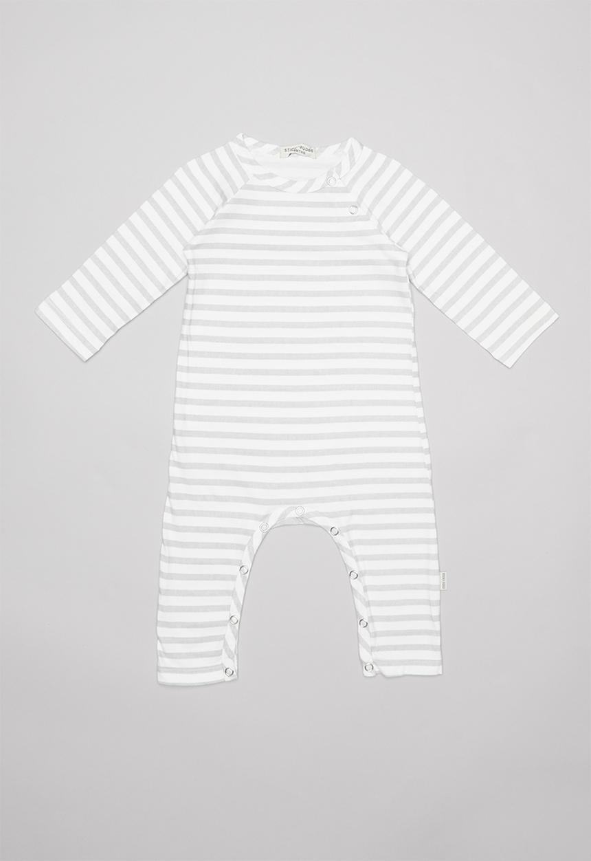 Sticky Fudge - Stripe long sleeve babygrow - grey & white