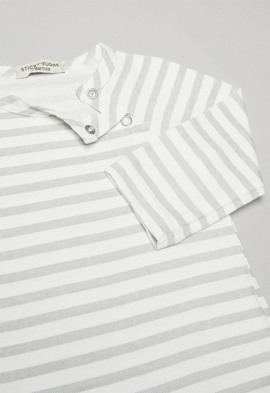 Sticky Fudge - Stripe long sleeve babygrow - grey & white