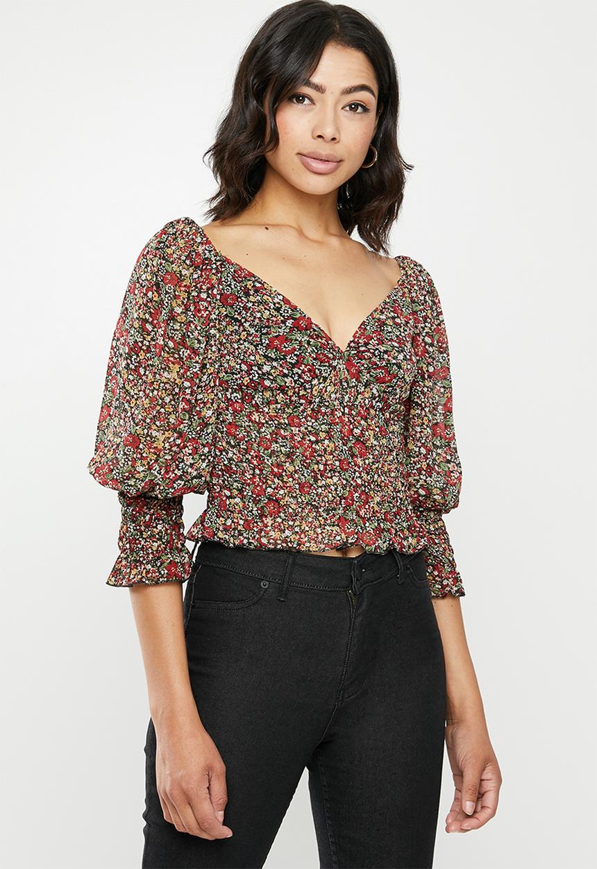 Missguided - Floral milkmaid shirred top - multi