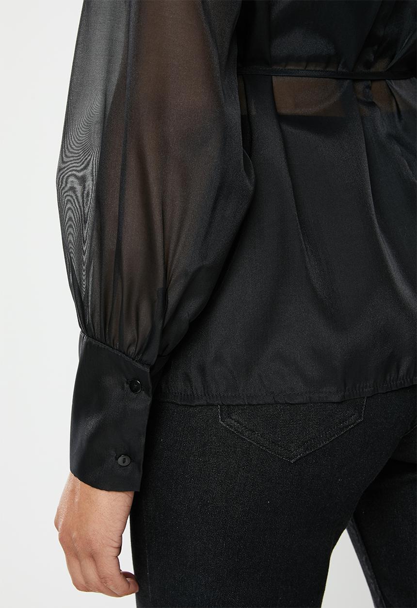 Missguided - Organza belted wrap blouse - black