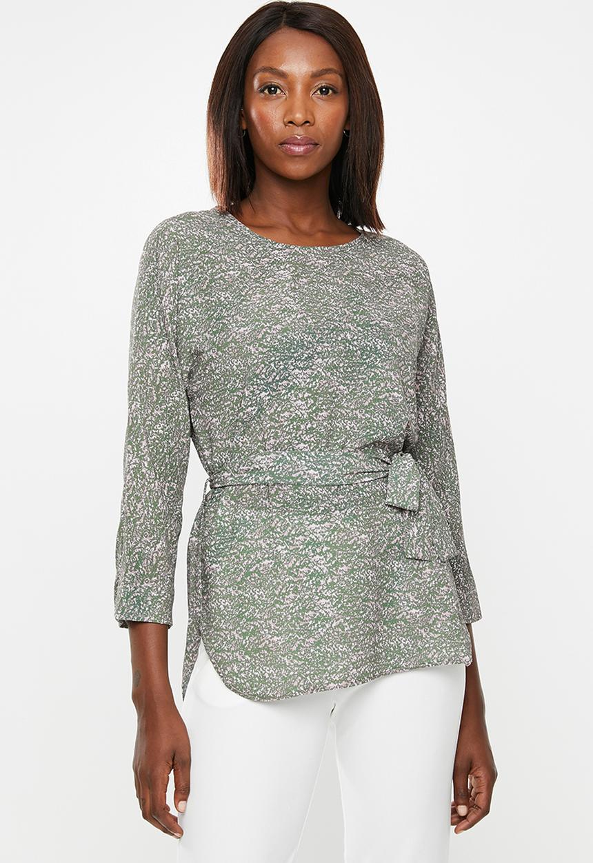 edit - 3/4 Sleeve tunic - green & pink