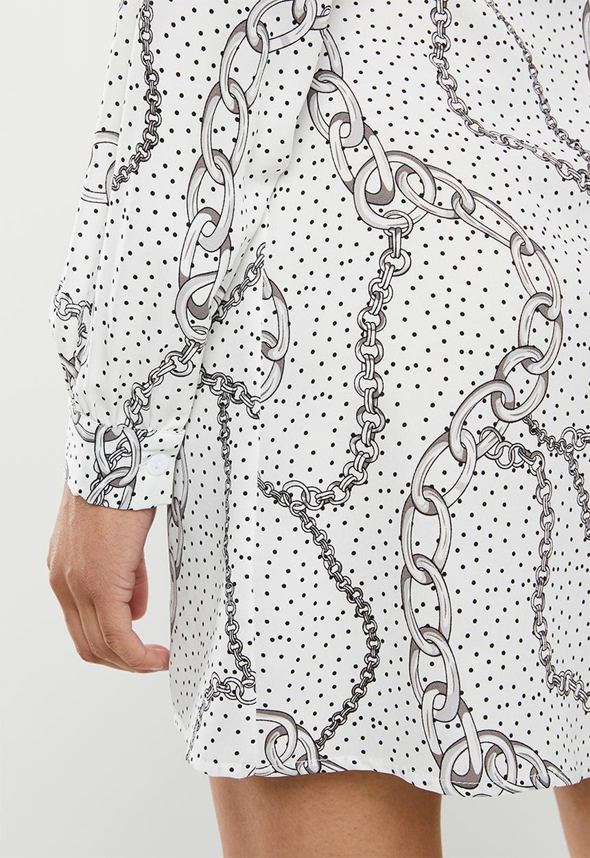 Missguided - Chain print pussybow shirt dress - white