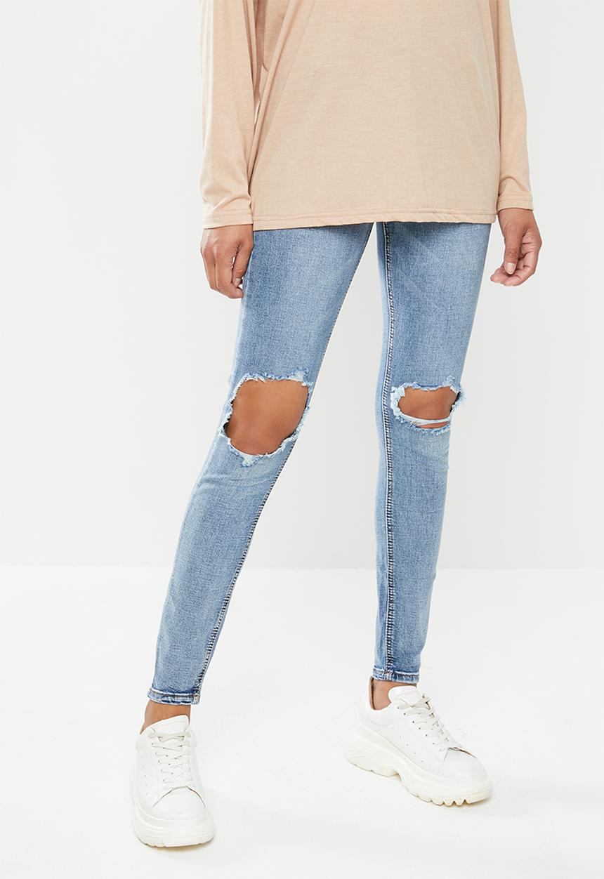 Missguided - Sinner highwaisted distress open knee - blue