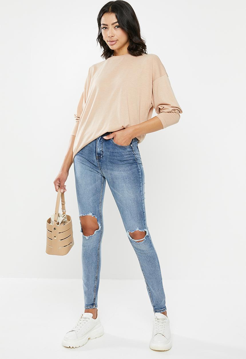 Missguided - Sinner highwaisted distress open knee - blue