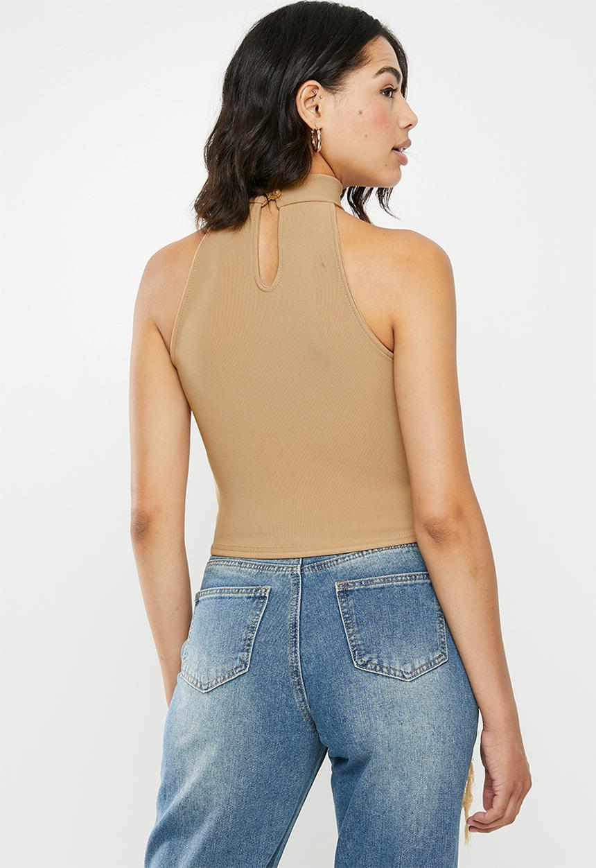 Missguided - Fine rib halterneck crop - neutral