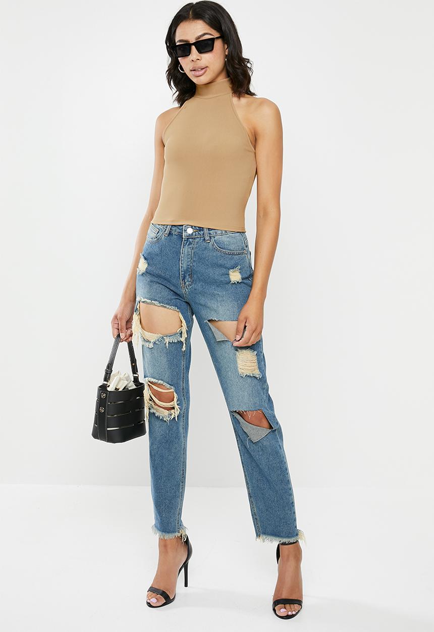 Missguided - Fine rib halterneck crop - neutral