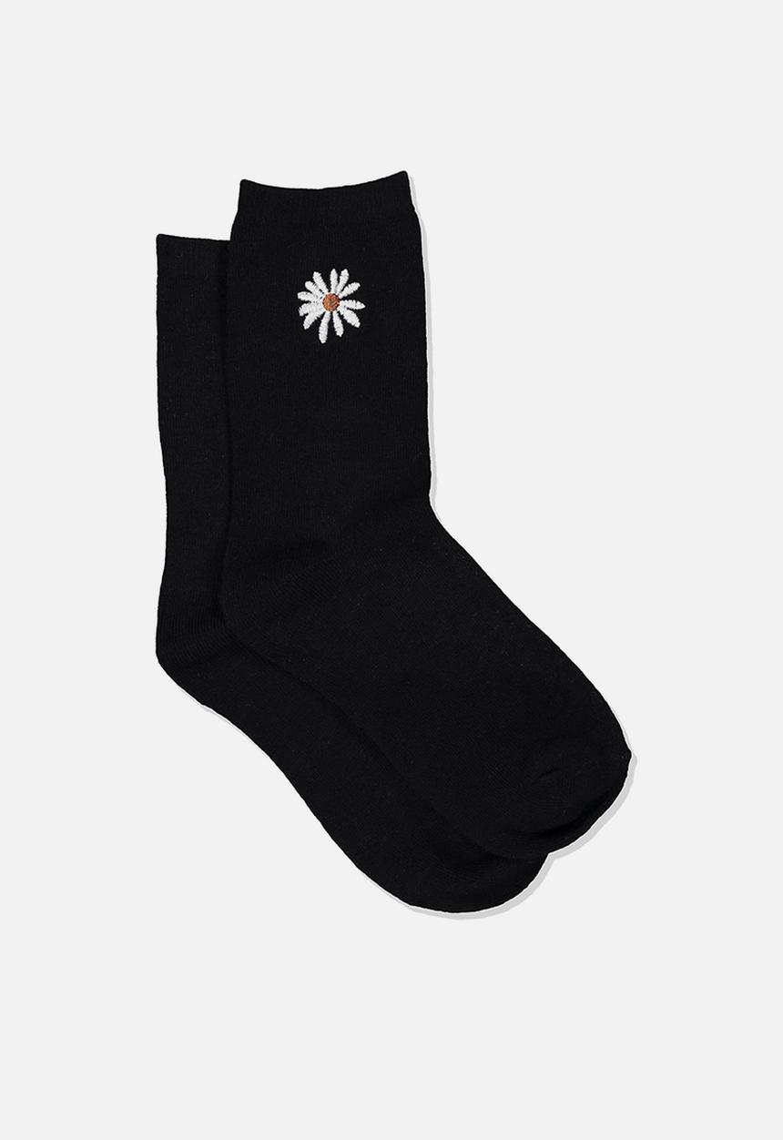 Cotton On - Embroided crew socks - black