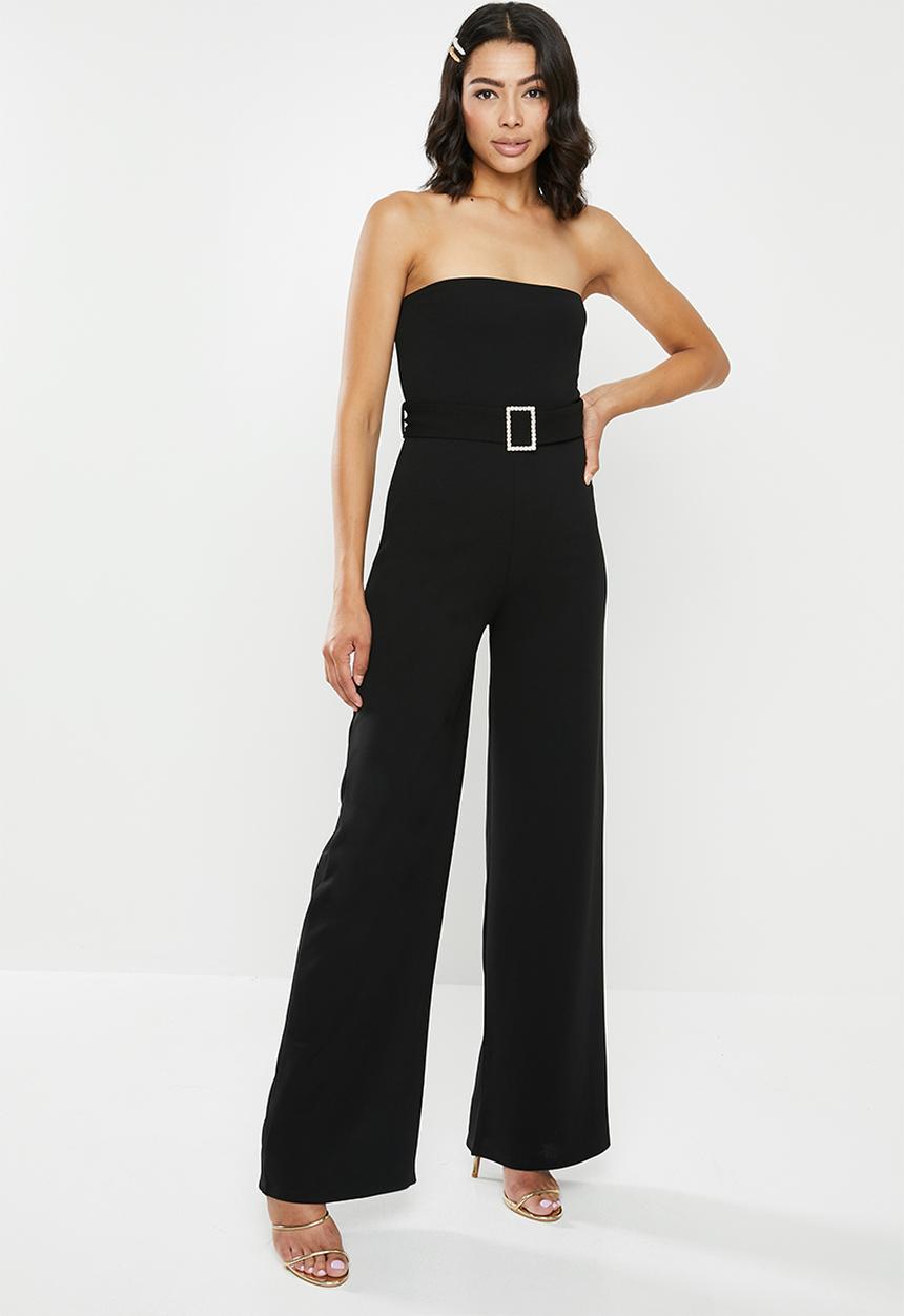 Missguided - Bandeau diamante buckle jumpsuit - black