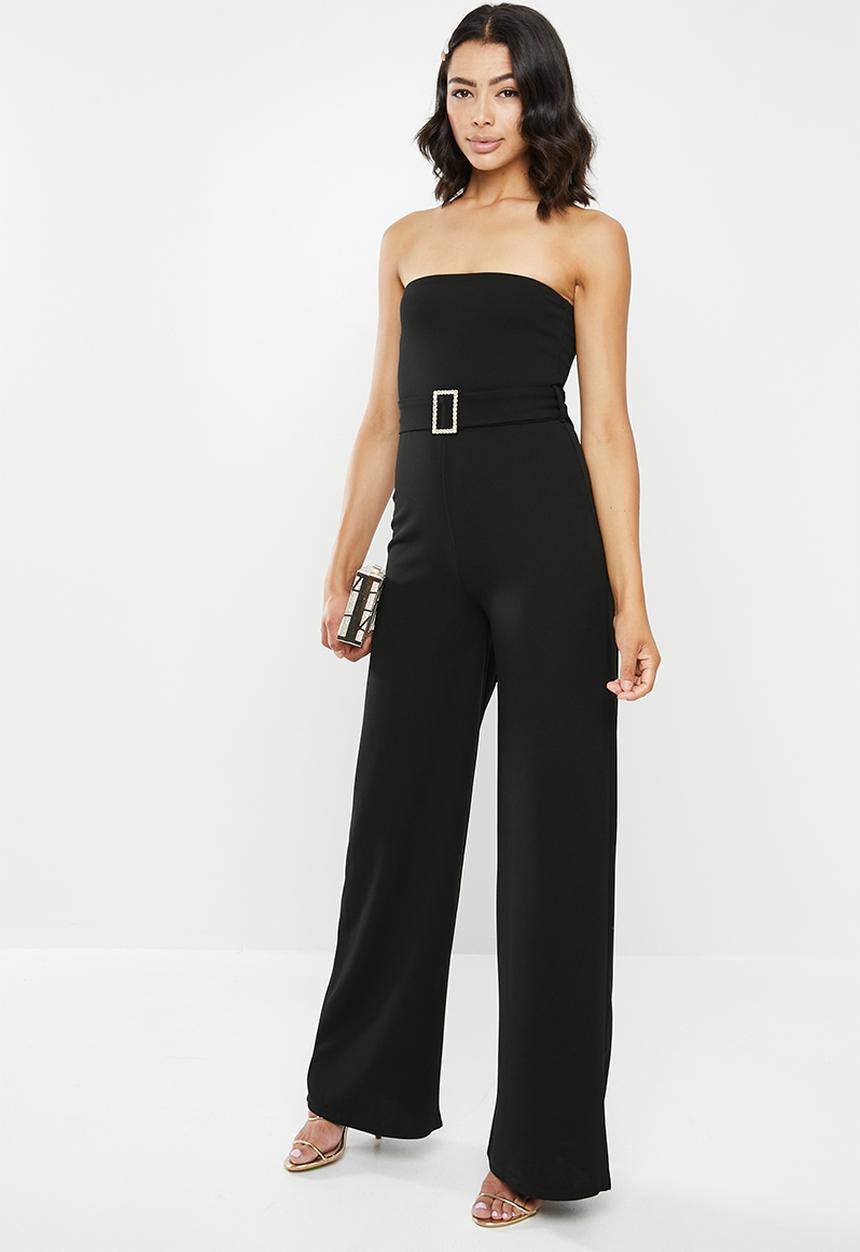 Missguided - Bandeau diamante buckle jumpsuit - black