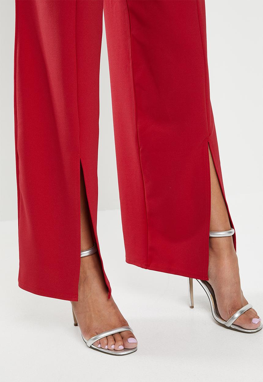 Missguided - Cut out detail slit front trouser jumpsuit - red