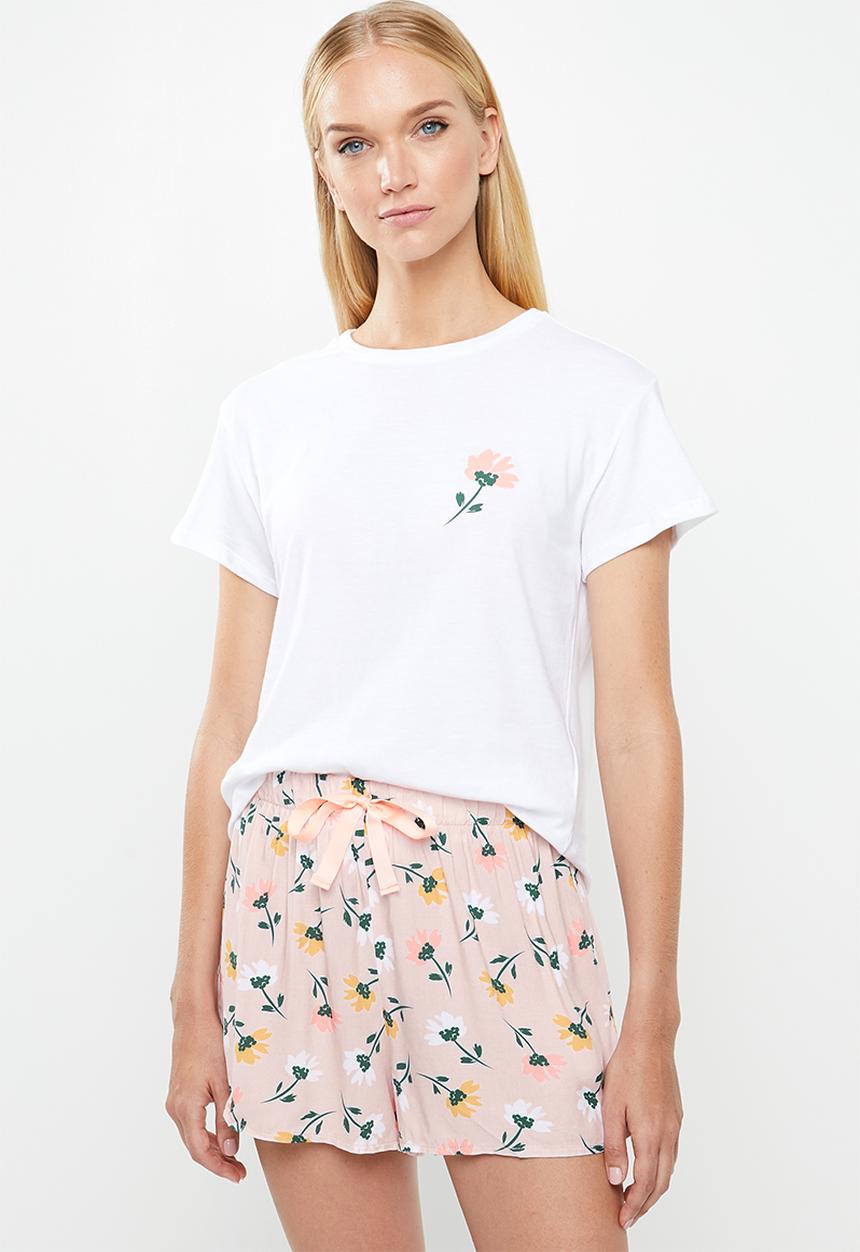 Superbalist - Sleep tee & shorts set - pink & white