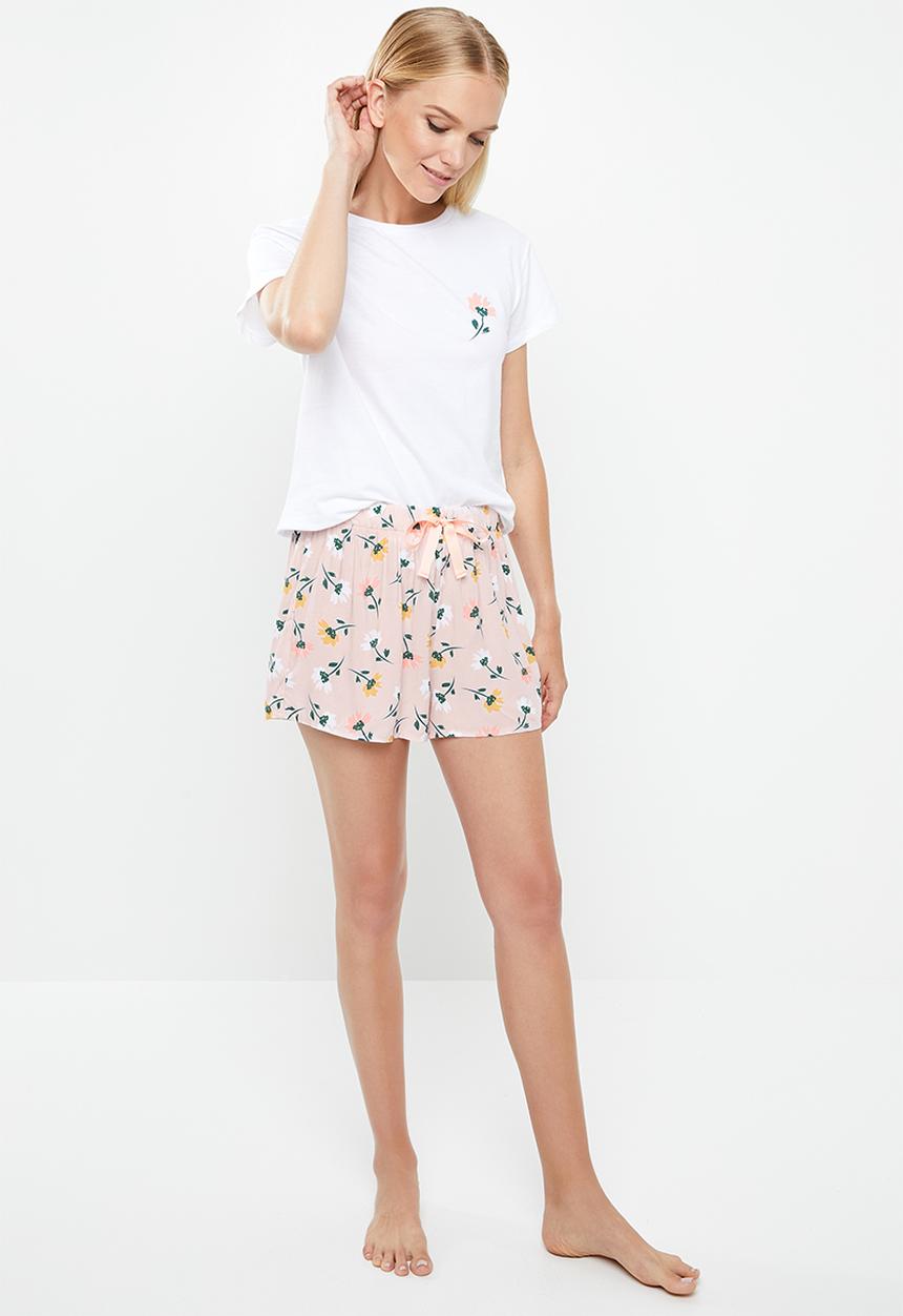 Superbalist - Sleep tee & shorts set - pink & white