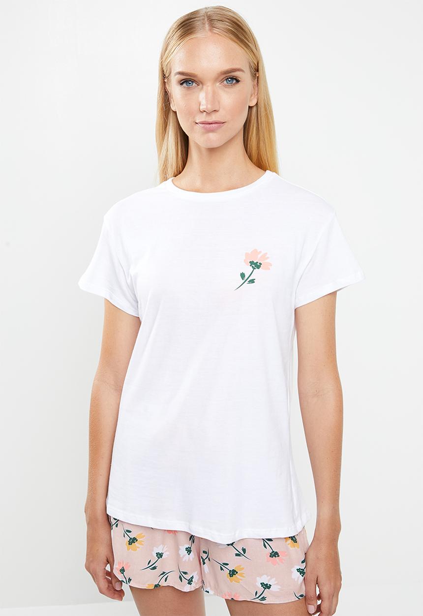 Superbalist - Sleep tee & shorts set - pink & white