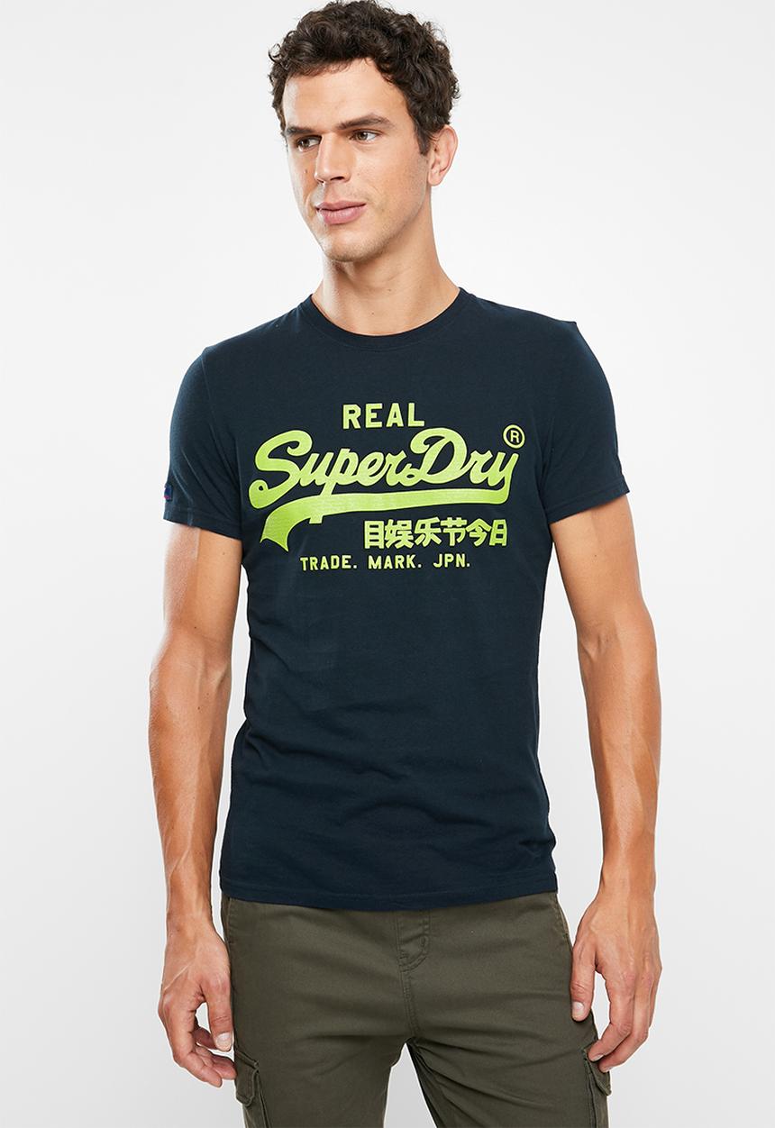 Superdry. - Vintage logo neon lite tee - navy & green