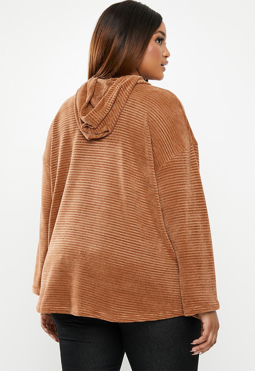 edit Plus - Knitted hoodie top - brown