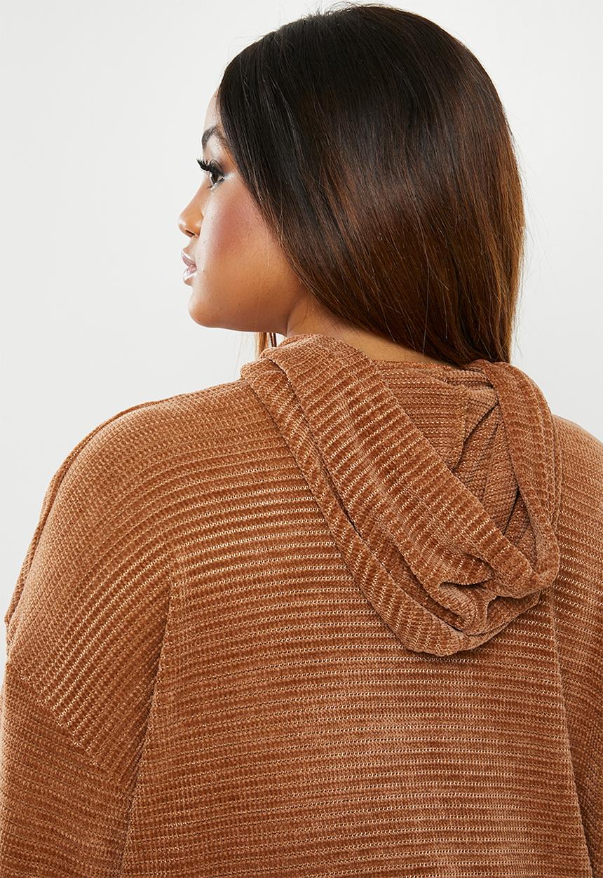edit Plus - Knitted hoodie top - brown