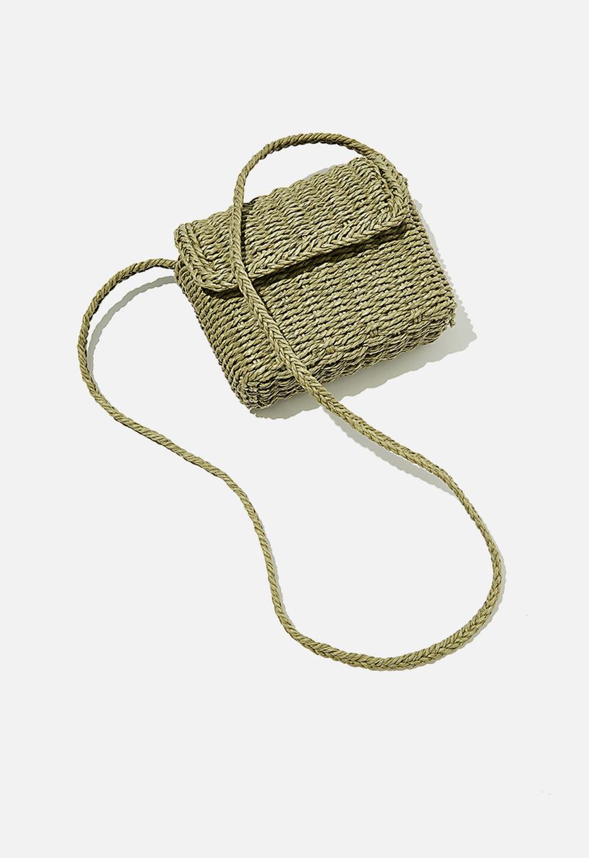 Rubi - Boxy woven cross body bag - khaki