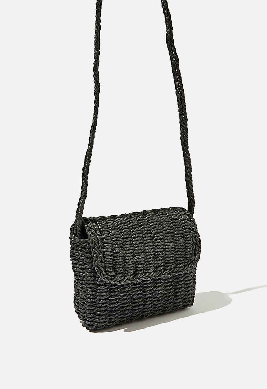 Rubi - Boxy woven cross body bag - black