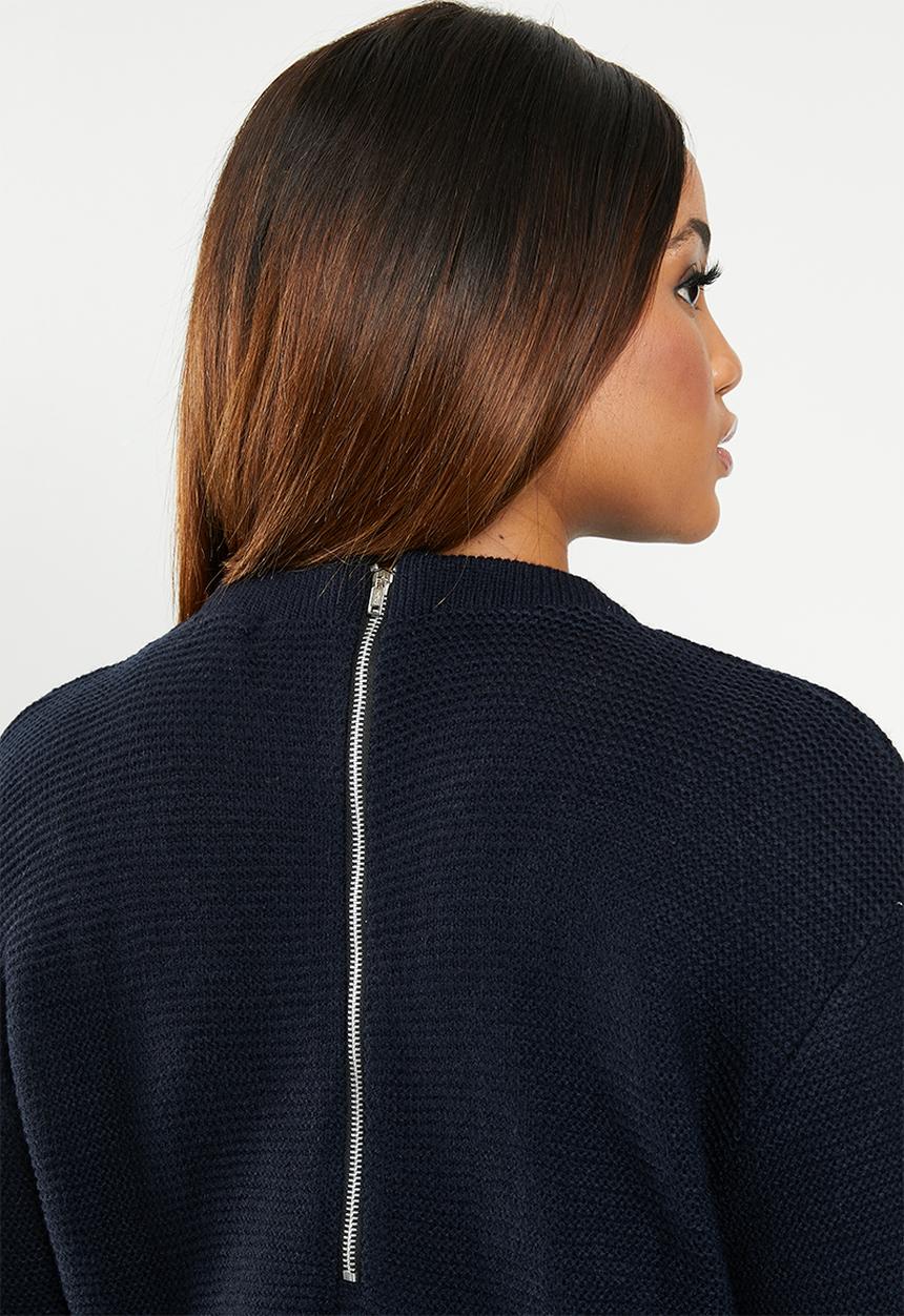 edit Plus - Zip back chunky knit - navy