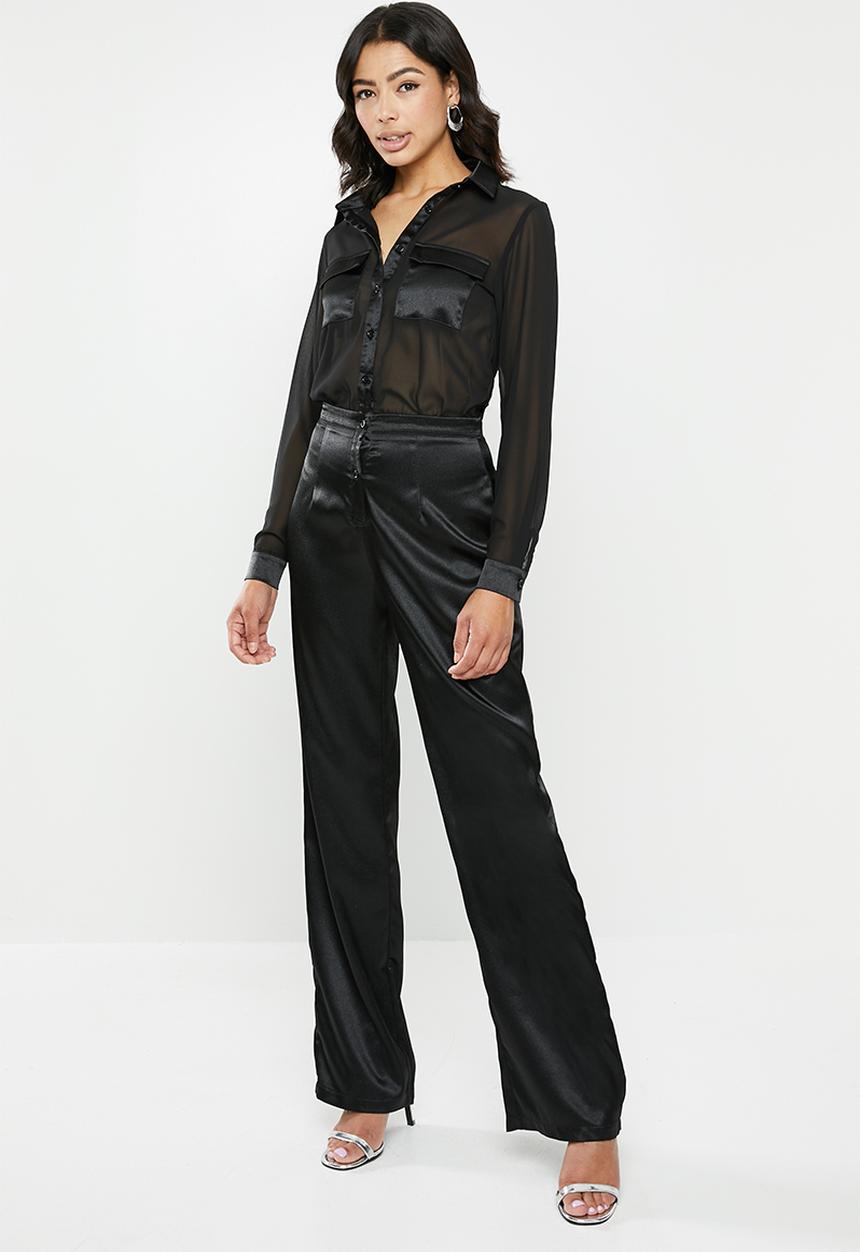 Missguided - Satin chiffon panelled jumpsuit - black