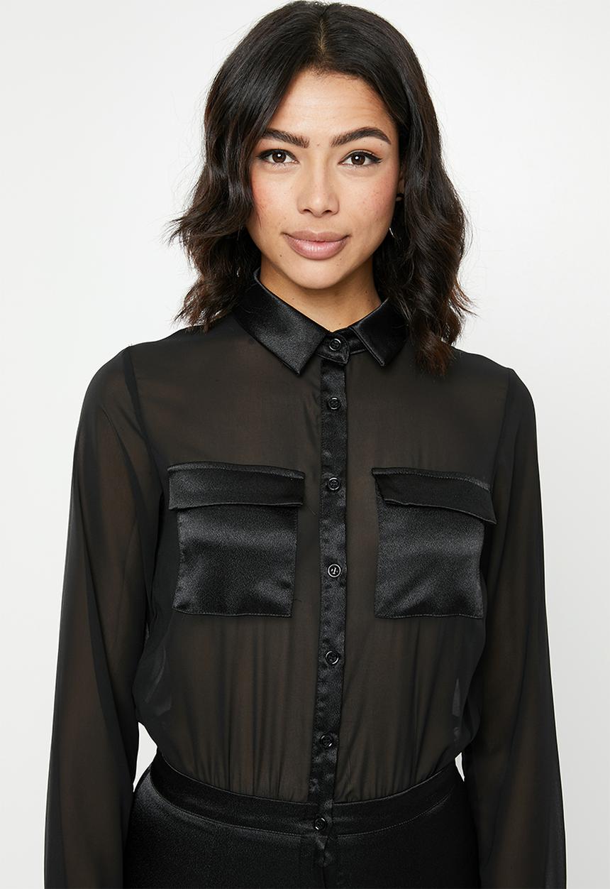 Missguided - Satin chiffon panelled jumpsuit - black