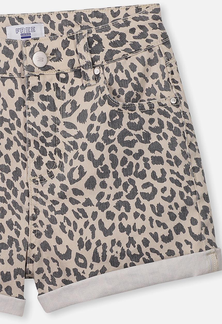 Free by Cotton On - High waist denim short - beige & black 