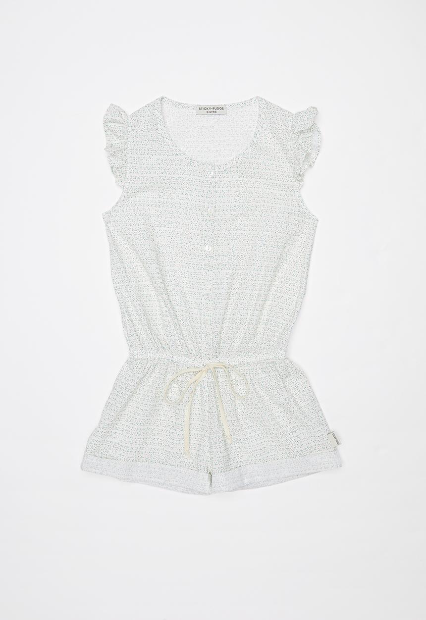 Sticky Fudge - Walk in the park frill playsuit - white
