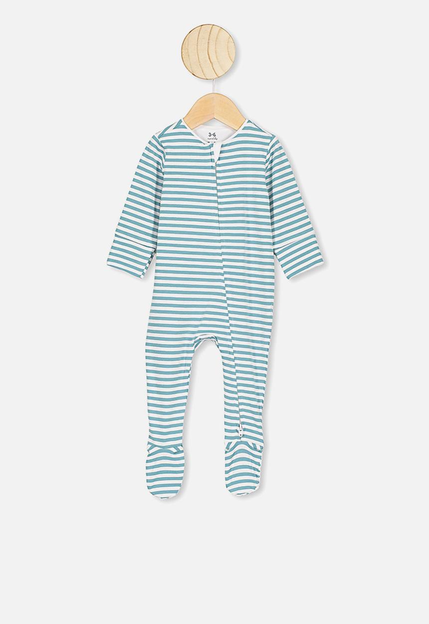Cotton On - The long sleeve zip romper - white & aqua 