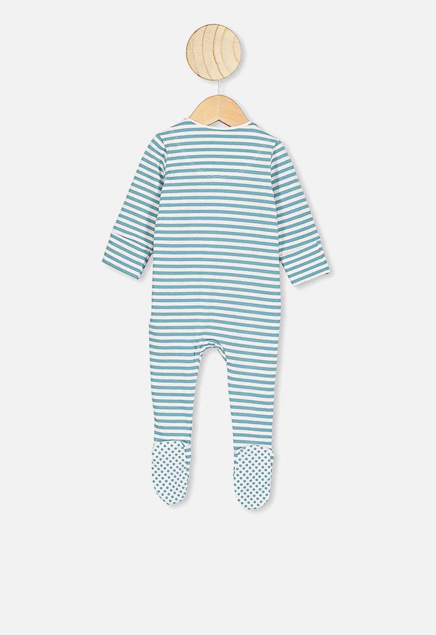 Cotton On - The long sleeve zip romper - white & aqua 
