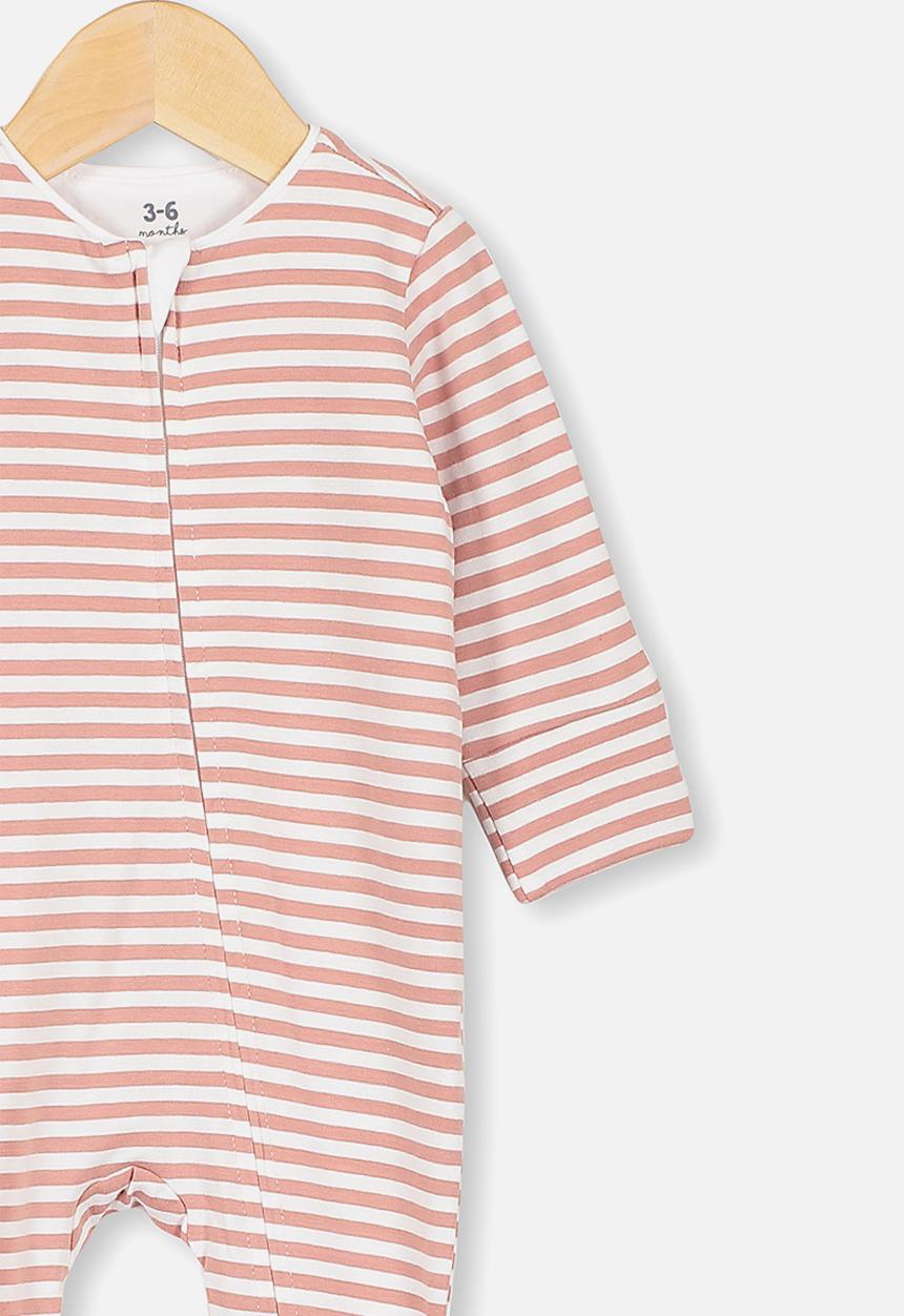 Cotton On - The long sleeve zip romper - white & clay 