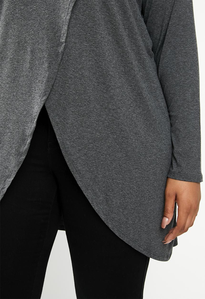 edit Plus - Mock wrap top - charcoal