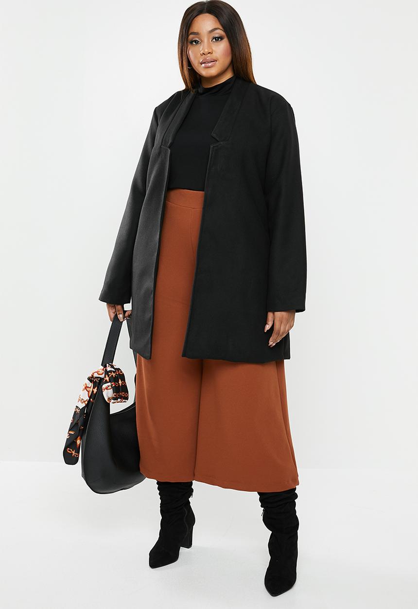 Notch neck coat - black