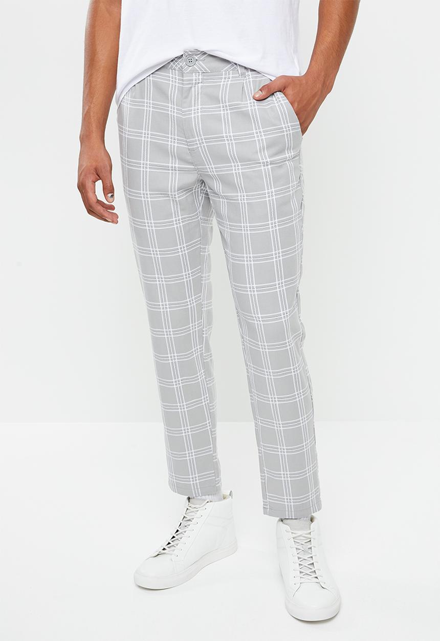 Factorie - Slim fit tapered leg pant - grey & white