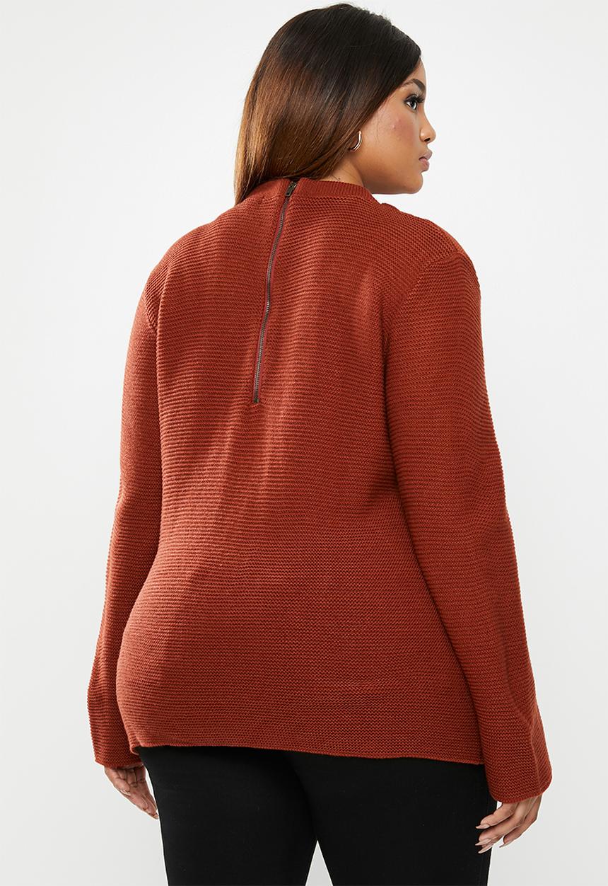 edit Plus - Zip back chunky knit (plus) - rust