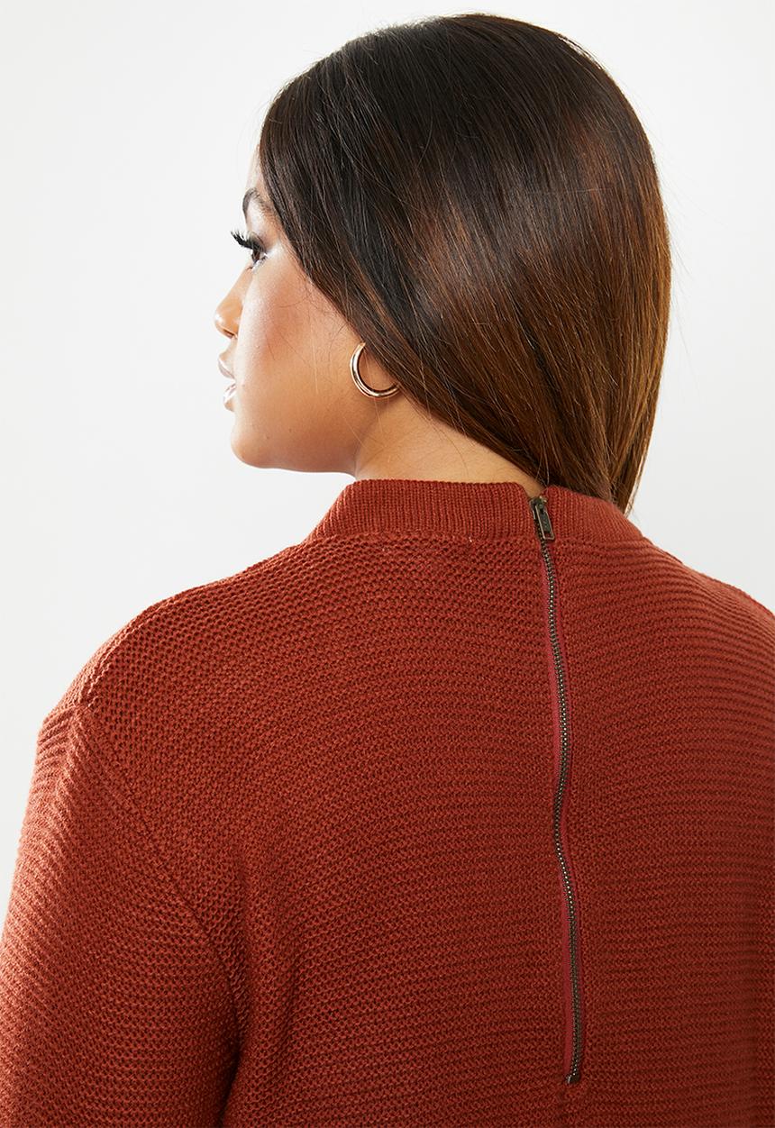 edit Plus - Zip back chunky knit (plus) - rust