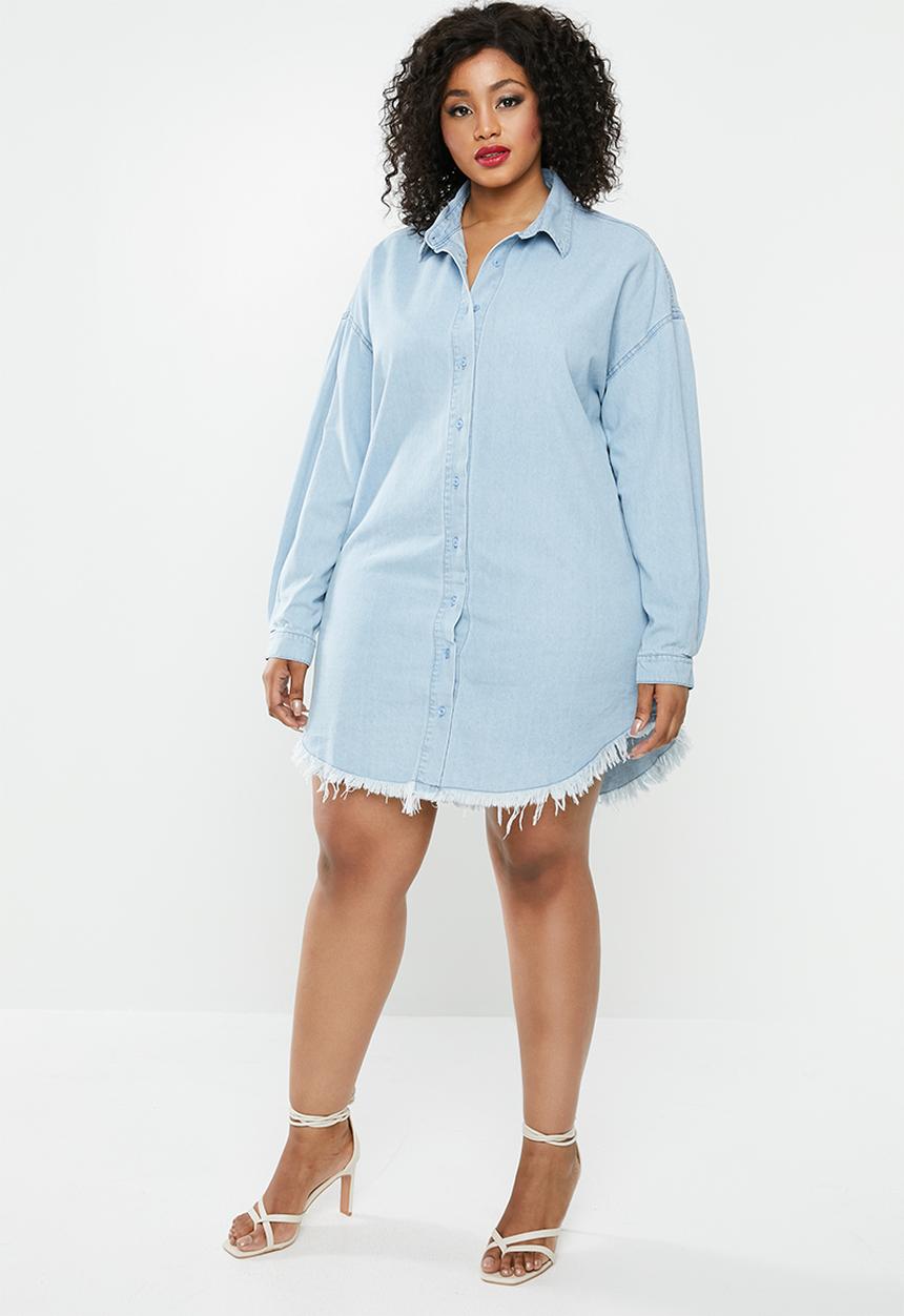 Missguided - Oversized denim shirt dress -  blue