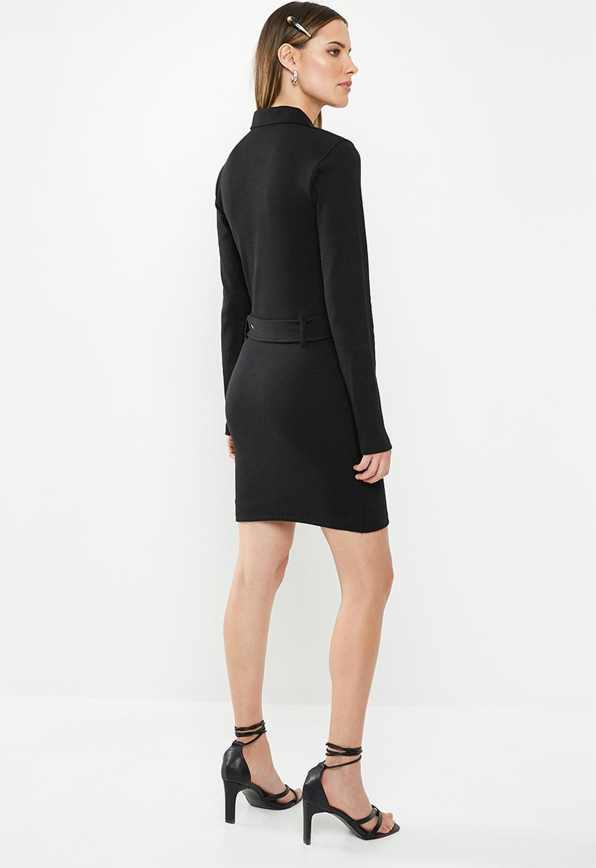 Missguided - Ribbed polo zip front mini dress - black